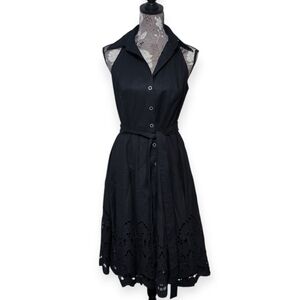 Carmen Marc Valvo Black Linen and Cotton Dress